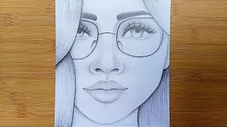 How to draw a Girl with Glasses step by stepPencil sketch [upl. by Ycram991]