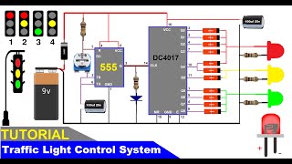 Traffic Light control system using 555 timer and cd4017 [upl. by Ofella]