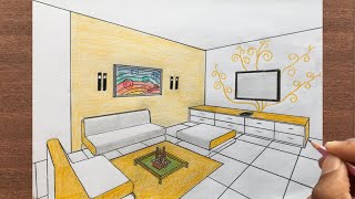 How to Draw a Room in 2Point Perspective [upl. by Rebmetpes]