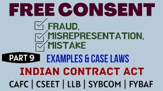 Fraud  Misrepresentation  Mistake  Free Consent  Indian Contract Act  Caselaws  Example [upl. by Merth]