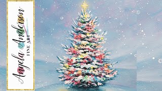 Easy Lighted Christmas Tree Acrylic Painting LIVE Tutorial [upl. by Legyn778]