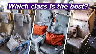 ECONOMY vs PREMIUM ECONOMY vs BUSINESS CLASS aboard SINGAPORE AIRLINES A350 [upl. by Doehne]