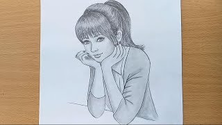 How to draw a girl step by step  Pencil Sketch drawing [upl. by Eeliak]