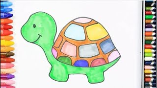 Wie zeichnet man Schildkröte  Zeichnen und Ausmalen  Farben Lernen  Tiernamen Lernen [upl. by Leela]