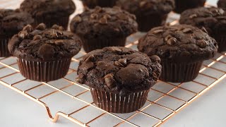 Super Moist Double Chocolate Muffins  Best Recipe [upl. by Sobmalarah]