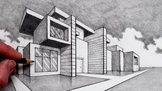 How to Draw in 2Point Perspective Modern House [upl. by Lam]