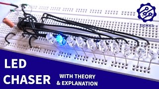 LED Chaser circuit using 555 timer  4017 IC on Breadboard  Basic Electronics Projects [upl. by Aohk]