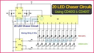 20 Led Chaser Circuit Without Ic 555  How To Build A Light Chaser Circuit Using Cd4017 And Cd4013 [upl. by Einahpad]