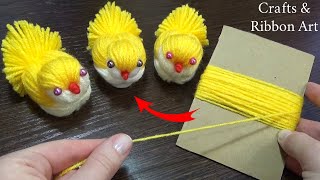 Super Easy Chicken Making Idea with Yarn  DIY Woolen Chick  How to Make Yarn Chick  Woolen Dolls [upl. by Zulch279]