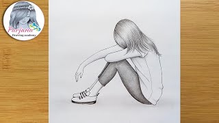 A Sad Girl  Drawing Tutorial  for beginners Pencil sketch  How to draw a Girl step by step [upl. by Idonah904]