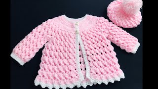 Crochet Baby Sweater Jacket amp Crochet Baby Hat Set EASY NB to 6yrs How to crochet Crochet for Baby [upl. by Desma]