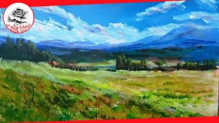 How to Paint a Landscape with acrylics step by step SUBTITLED [upl. by Yeltrab]