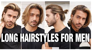 4 LONG HAIRSTYLES FOR MEN  Mens Hair Tutorial [upl. by Aicilihp535]