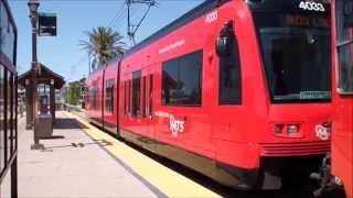 MTS San Diego Trolley Green Line Trams Arriving amp Departing Old Town Station [upl. by Malynda]