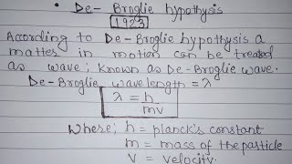 DeBroglie hypothesis in Hindi derivation and its numricals [upl. by Leuqcar]